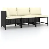 vidaXL Ensemble de salon de jardin 3 pièces avec coussins Noir Poly Rattan
