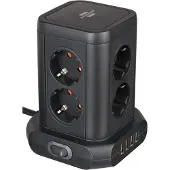 Brennenstuhl 1153560000 Tour de prises - 8x + 4x USB, 2m, noir, avec interrupteur