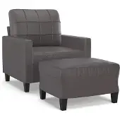 vidaXL Fauteuil avec tabouret Gris 60 cm Similicuir