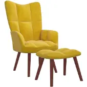 vidaXL Fauteuil relax avec pouf jaune moutarde velours