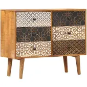 vidaXL Buffet avec motif imprimé 90x30x70 cm Bois de manguier massif