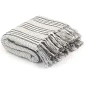 vidaXL Couverture coton à rayures 220x250 cm Gris et Blanc
