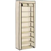 vidaXL Armoire à chaussures avec housse Crème 57x29x162 cm Tissu