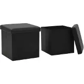 vidaXL Tabourets de rangement pliables lot de 2 noir similicuir