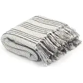 vidaXL Couverture coton à rayures 125x150 cm Gris et Blanc