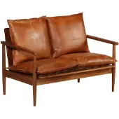 vidaXL Canapé à 2 places Cuir véritable avec bois d'acacia Marron