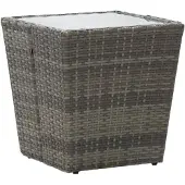 vidaXL Table à thé Gris 41,5x41,5x43 cm Résine tressée et verre trempé