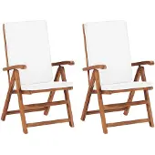 vidaXL Chaises longues de jardin 2 pcs. avec coussins en teck massif