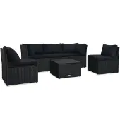 vidaXL Ensemble salon de jardin 4 pièces avec coussins Poly rotin noir