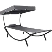 vidaXL Bain de soleil de jardin avec toit solaire et coussin Gris