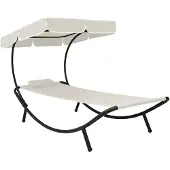 vidaXL Bain de soleil de jardin avec toit solaire & coussin blanc crème