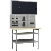 vidaXL Établi avec 3 panneaux à outils et 1 armoire murale