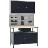 vidaXL Établi avec 3 panneaux à outils et 1 armoire murale