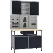 vidaXL Établi avec 3 panneaux à outils et 1 armoire murale