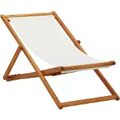 vidaXL Chaise de plage pliante bois d'eucalyptus et tissu blanc crème