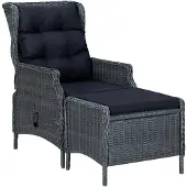 vidaXL Set de chaises de jardin avec tabouret de pied "Jugenheim" en rotin PE rond, acier revêtu par poudre en gris foncé. Dimensions (L/H/P) 57x100x88 cm