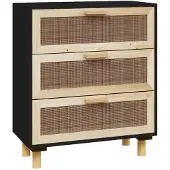 vidaXL Sideboard Noir 60x30x70cm Pin massif et rotin naturel