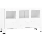 vidaXL Industrial Sideboard Blanc 105x35x62 cm Métal et verre