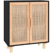 vidaXL Sideboard Noir 60x30x70cm Pin massif et rotin naturel