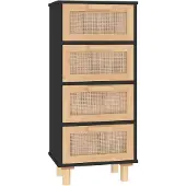 vidaXL Sideboard Noir 40x30x90cm Pin massif et rotin naturel