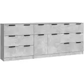 vidaXL Ensemble de 3 sideboards en bois gris béton