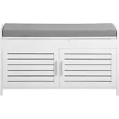 SoBuy FSR102-W Meuble de rangement - Meuble à chaussures blanc avec banc et 2 portes