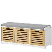 SoBuy Banc à chaussures avec coussin d'assise pour entrée ou salon, 3 paniers amovibles, 105x43x35 cm, FSR23-WN