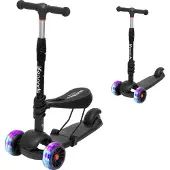LifeGoods MultiRider Kids Scooter - Step 3-8 Years - Siège ajustable - Luminous Wheels - Boys/Girls - Black