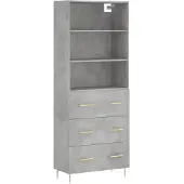 vidaXL Highboard gris béton 69,5x34x180 cm Bois composite