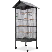 vidaXL Cage à oiseaux avec toit Acier noir 66x66x155 cm