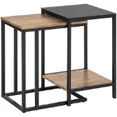 SoBuy Lot de 2 tables d'appoint avec étagère Meuble de rangement noir et bois Industriel FBT99-F
