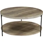 AC-DÉCO Table basse ronde 2 niveaux JOYA - Noir et effet bois - Métal et bois - D 76 x H 39 cm