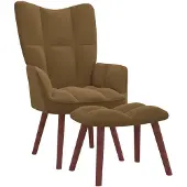 vidaXL Fauteuil relax avec pouf brun velours