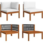 vidaXL Ensemble salon de jardin 2 pièces avec coussins bois acacia & corde