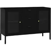 vidaXL Sideboard Noir 105x35x70 cm Acier et verre trempé