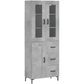 vidaXL Highboard gris béton 69,5x34x180 cm Bois composite