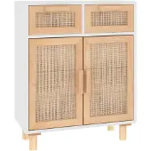 vidaXL Sideboard Blanc 60x30x75 cm Pin massif et rotin naturel