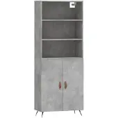 vidaXL Highboard gris béton 69,5x34x180 cm Bois composite
