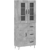 vidaXL Highboard gris béton 69,5x34x180 cm Bois composite