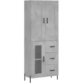 vidaXL Highboard gris béton 69,5x34x180 cm Bois composite