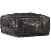 vidaXL Pouf 60 x 60 x 30 cm Noir Cuir véritable de chèvre