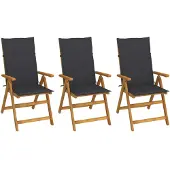 vidaXL Chaises de jardin pliantes 3 pcs. avec coussins en bois massif d'acacia