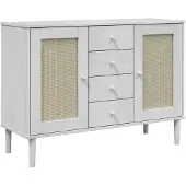 vidaXL Sideboard SENJA aspect rotin blanc 112x40x80 cm bois de pin