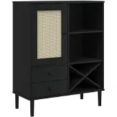 vidaXL Highboard SENJA aspect rotin noir 90x40x112 cm bois de pin