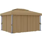 vidaXL Pavillon avec rideau 4x3 m taupe aluminium