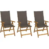 vidaXL Chaises de jardin pliantes 3 pcs. avec coussins en bois massif d'acacia