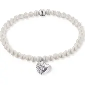 Engelsrufer Pearl bracelet Coeur avec ailes d'ange ERB-HEARTWINGPE (L), (17 cm, Argent rhodié, Perle)
