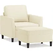 vidaXL Fauteuil avec pouf Crème 60 cm Similicuir