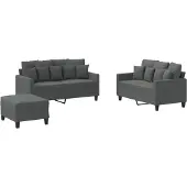 vidaXL Ensemble de canapés 3 pièces avec coussins Tissu gris foncé