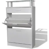 vidaXL Meuble à chaussures avec tiroir et plateau en verre Bois Blanc